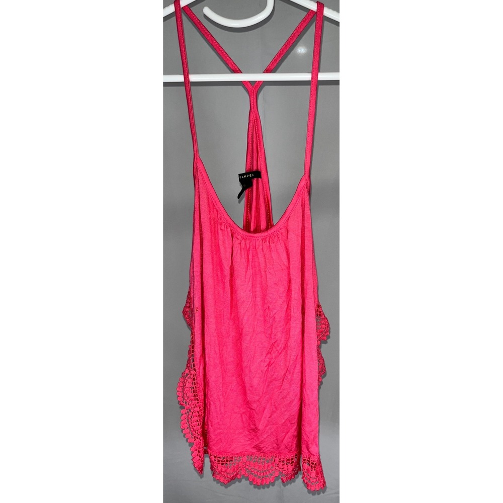 Revamped Hot Pink Crochet Lace Trim Racerback Tank Top Summer Boho Large
